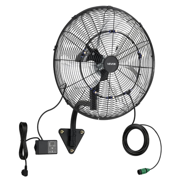 VEVOR Wall Mount Fan, 20 in Wall Mounted Hanging Fan with Oscillating & Mist, Remote, IP44-rated, 3-Speed, 18h Timer, Temperature Control, Powerful for Industry