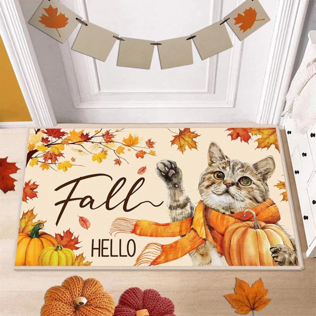 Yhmxh Bathroom Rugs Thanksgiving Kitchen Thickened Mat Pumpkin Oil Absorbent Foot Mat Thanksgiving Family Decoration Door Mat Home Multifunctional Pattern Mat Living Room Rug Bath Mat