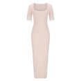 thumbnail image 4 of Robe d'Été pour Femmes 2024 Mode Grande Taille Couleur Unie Col en Ligne Taille Haute Slim Manches Courtes Robe Sirène 50 % de Réduction Liquidation!, 4 of 6