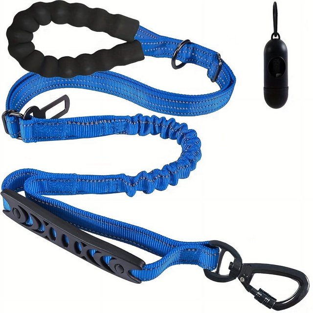CNKOO Heavy Duty Bungee Dog Leash with 2 Padded Handles 6ft/4ft Rope Reflective Threads for Medium & Large Dogs 4-in-1 Training Leash with Car Seat Belt