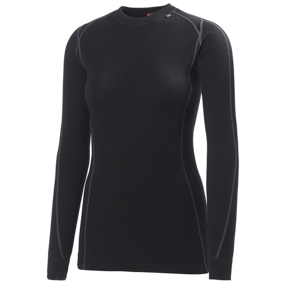 Helly Hansen HH Warm Ice Crew, Womens Base Layer, Merino/Lifa Blend, Black, XS