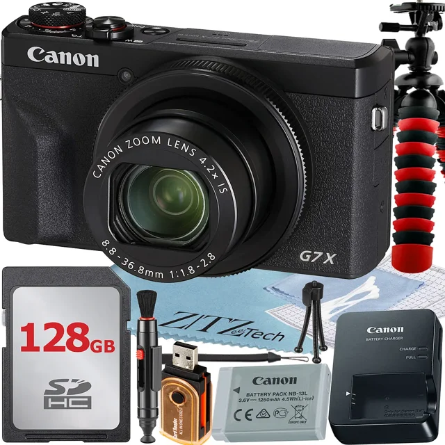 Canon PowerShot G7 X Mark III Digital Camera (Black) with 4.2x Optical Zoom Lens + 128GB Memory Card + Tripod + ZeeTech Basic Bundle