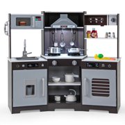 Costway Pretend Play Kitchen for Kids Toddler Aged 3+ Wooden Toy Set with Range Hood Brown