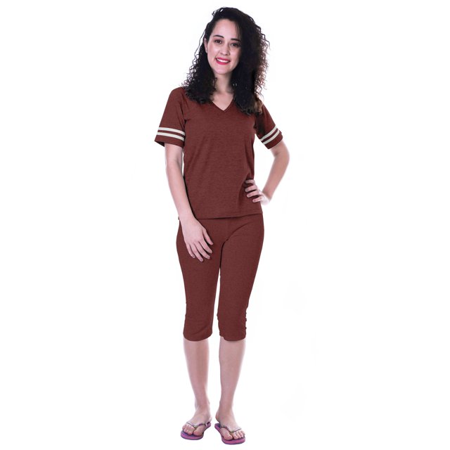 Moomaya Ensemble de Nuit Uni pour Femmes avec Capri en Coton Tenue de Nuit 2 Pcs Chemises de Nuit-vc7