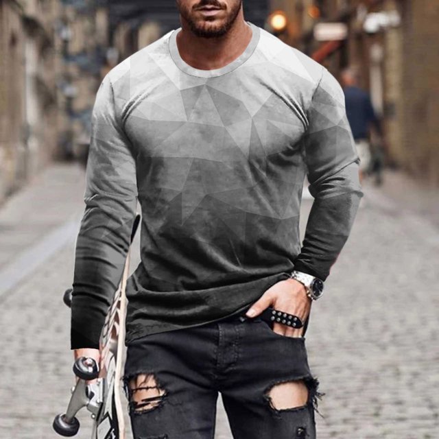 Meichang T-Shirt à Manches Longues pour Hommes Doux, T-Shirts Graphiques pour Hommes Tendance avec Imprimé 3D d'Illusion d'Optique, T-Shirts Mode à Col Rond pour le Gym à Manches Longues pour Hommes