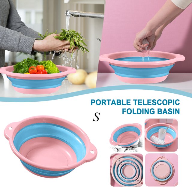 Oleegame 1PC Produce Storage Multifunctional Portable Telescopic Folding Silicone Plastic Basin Washbasin Pink