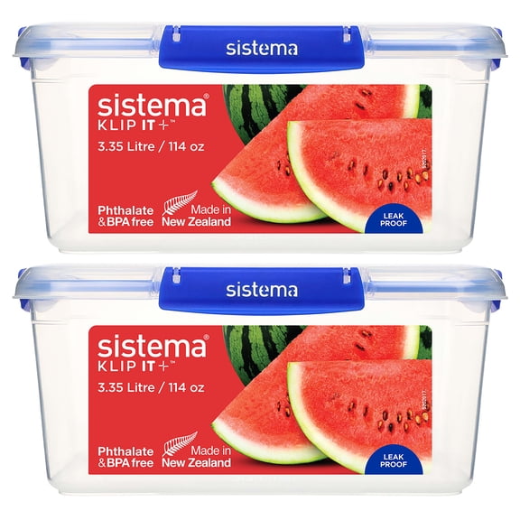 Récipients de conservation alimentaire Sistema KLIP IT PLUS, 3,35 litres, hermétiques, joint étanche, clips à fermeture facile, Sans BPA, 2 unités
