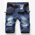 thumbnail image 3 of Jovati Denim Trunks for Men, Ripped Distressed Washed Stretch Cotton Short Shorts with Cut-Off Hem and Classic Biker Fit, 3 of 10