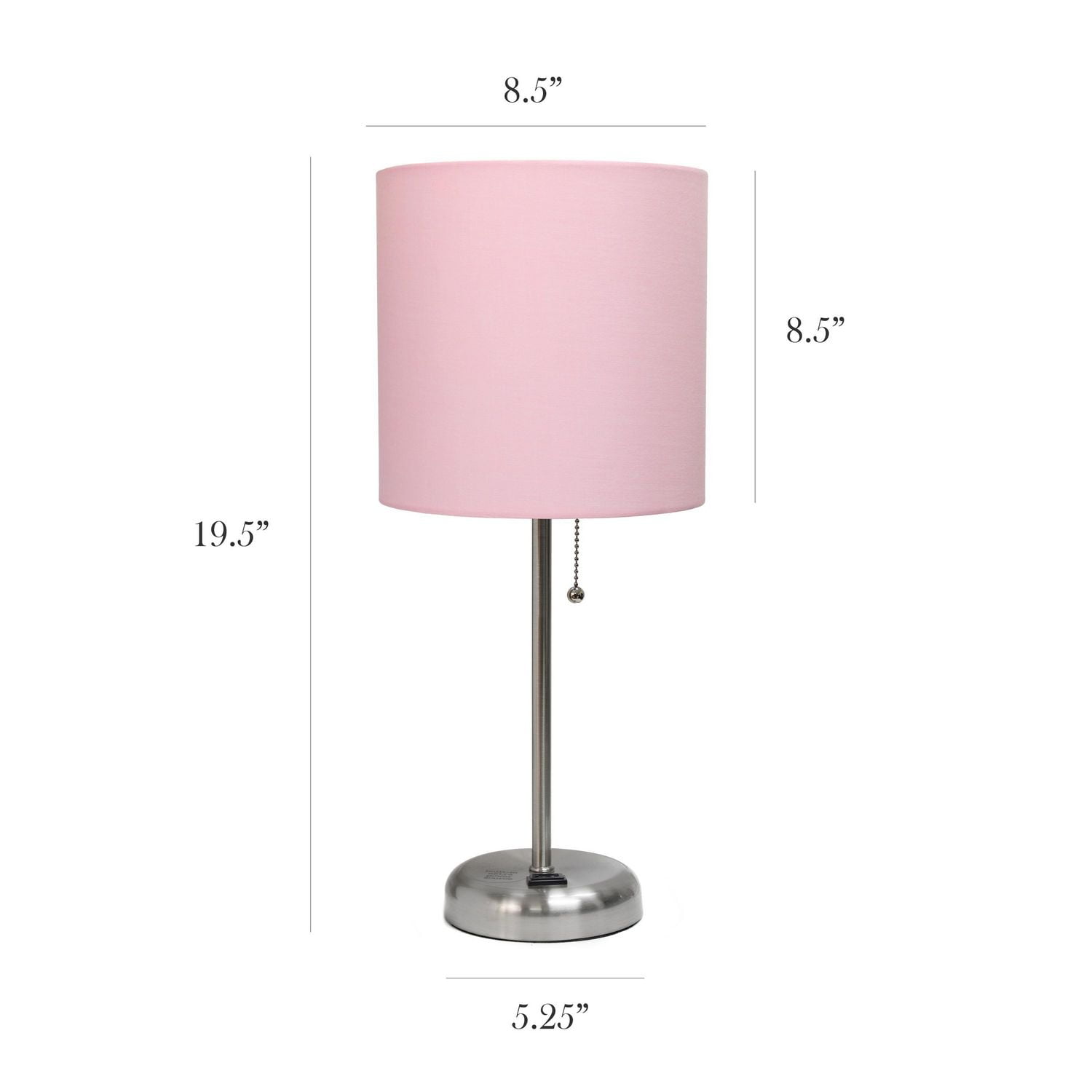 LimeLights Lampe bâton en acier brossé avec prise de charge et abat-jour en tissu, paquet de 2