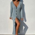 thumbnail image 4 of Robe Chandail Longue en Tricot à Col en V Profond pour Femmes avec Boutons, Manches Longues, Robe Maxi, 4 of 6