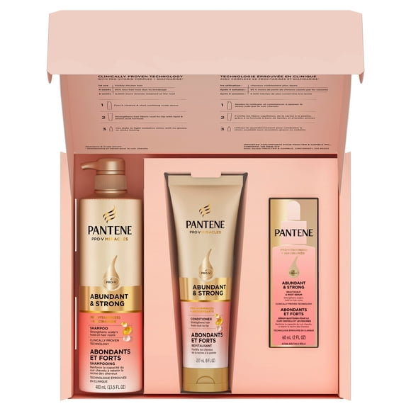 Pantene Abundant & Strong 3-Piece Regimen with Pro-Vitamin B5 Complex and Niacinamide, Shampoo (400 ml), Conditioner (237 ml), Serum (60 ml)