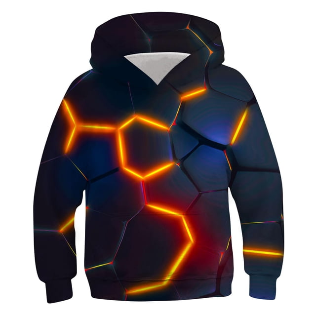 RXIRUCGD Chemise pour Enfants à Manches Longues T-shirt à Motif Imprimé Col Rond Cool Garçon Chandail à Capuchon ( Orange, Taille : 9 Ans )