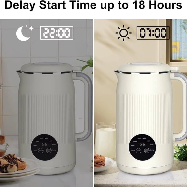 Soy Milk Maker Multifunction Nut Milk Maker Automatic Soy Oat Milk Machine With 8 Smart Modes For Homemade Beverages,White 1Pcs JASKFLY