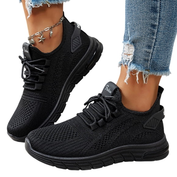 HTHLVMD Fashion Daily Running Sneakers, Womens Slip On Running Sneakers Tennis Non Slip Walking Gym Workout Athletic Comfortable Lightweight Fashion Sport Casual Shoes, Black 6