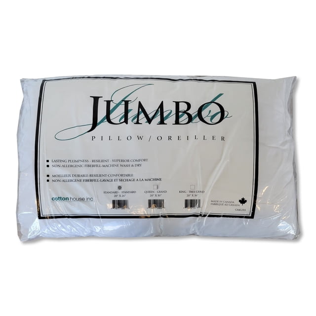 COTTON HOUSE Jumbo Hypoallergenic Standard Size Pillow - 50% Cotton, 50% Polyester, Machine Washable