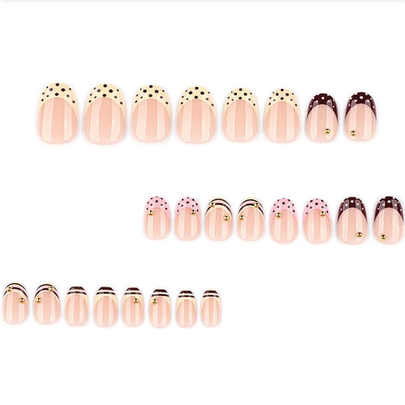 EGNMCR Round Wearing Nail Fake Nail Polka French Fake Nail Wearing Nail press on nails