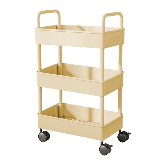 hzomhy Yellow 3-Tier Kitchen Storage Cart With Armrests And Wheels - Mobile Utility Cart For Bathroom Toiletries And Snack Organization - Plastic 13.8X8.7X26.9 Inches Yellow