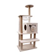GROWTH TANK Velvet Cat Scratching Post Cat Condo Climbing Stand House Velvet Platform Cat Beige