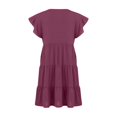 thumbnail image 4 of Femmes Été Volant Manches Mini Robe Couleur Unie Décontractée Swing Fluide une Ligne Plissé Plage Robe de Soleil, 4 of 7