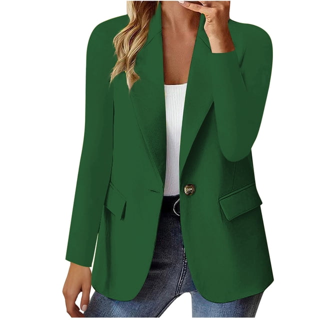 Grrvtrz Womens One Button Blazer Lightweight Office Work Suit Jacket Stretch Lapel Collar Long Sleeve Jacket with Pockets