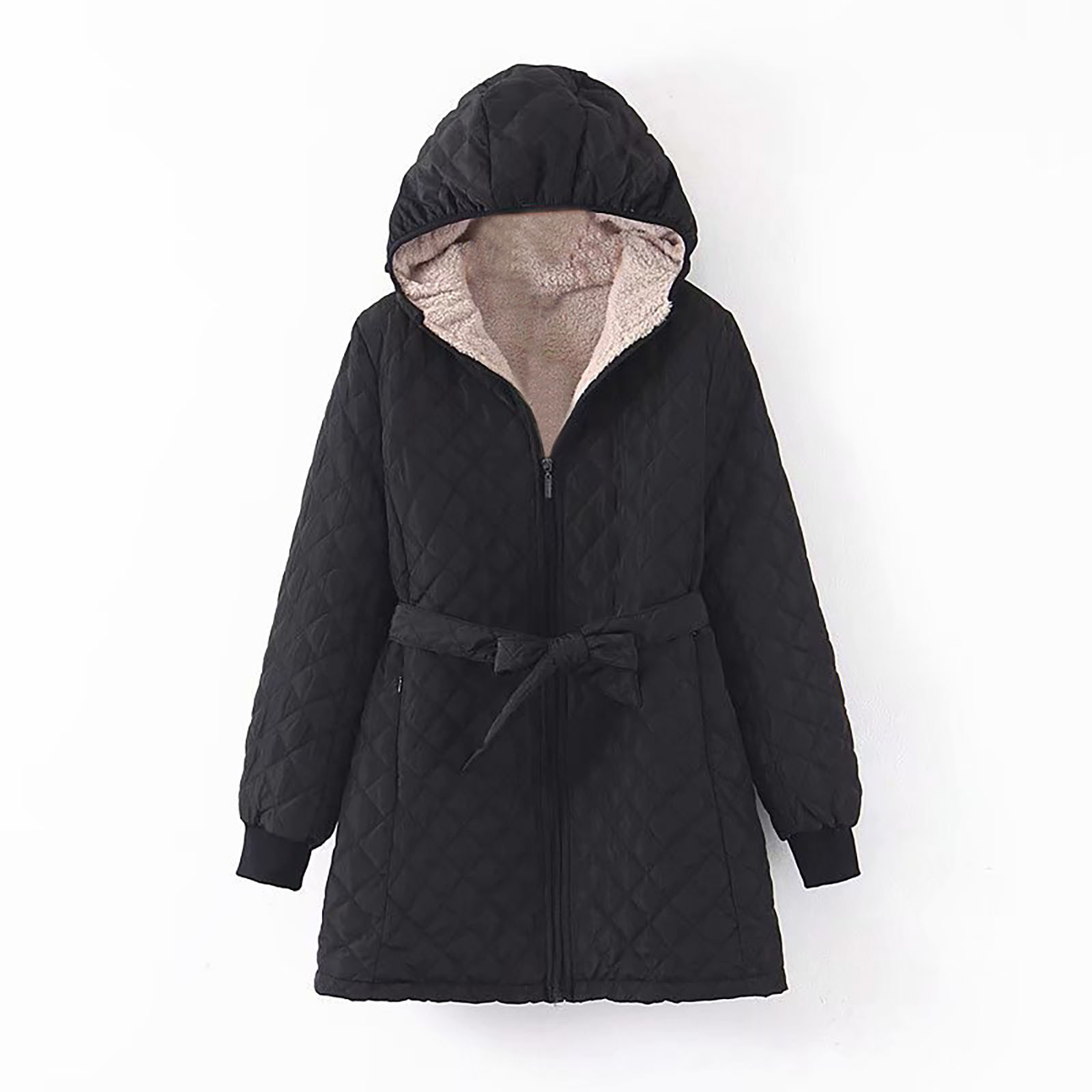 EGNMCR Womens Long Puffer Coat, Long Sleeve Padded Winter Down Coats, Hooded Parka Jacket Women's Fashion Long Sleeve Solid Hooded Pocket Long Cotton Coat Women Coat