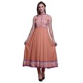 thumbnail image 1 of Bimba Robe Anarkali Fleurie Orange Pêche Foncée Col Mandarin Sans Manches Kurtis pour Femmes Robe Maxi à Imprimé X-Small, 1 of 6
