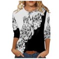 thumbnail image 1 of Pompotops T-shirt de Mode pour Femme Mi-Long Manches 3/4 Blouse Col Rond Hauts Décontractés Liquidation, 1 of 5