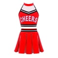 thumbnail image 3 of Xnihocha Girls Classic Cheerleading Team Uniform Mesh Splice Crop Top with Pleated Boxer Skirts Rooter Stage Suit Red 16, 3 of 5