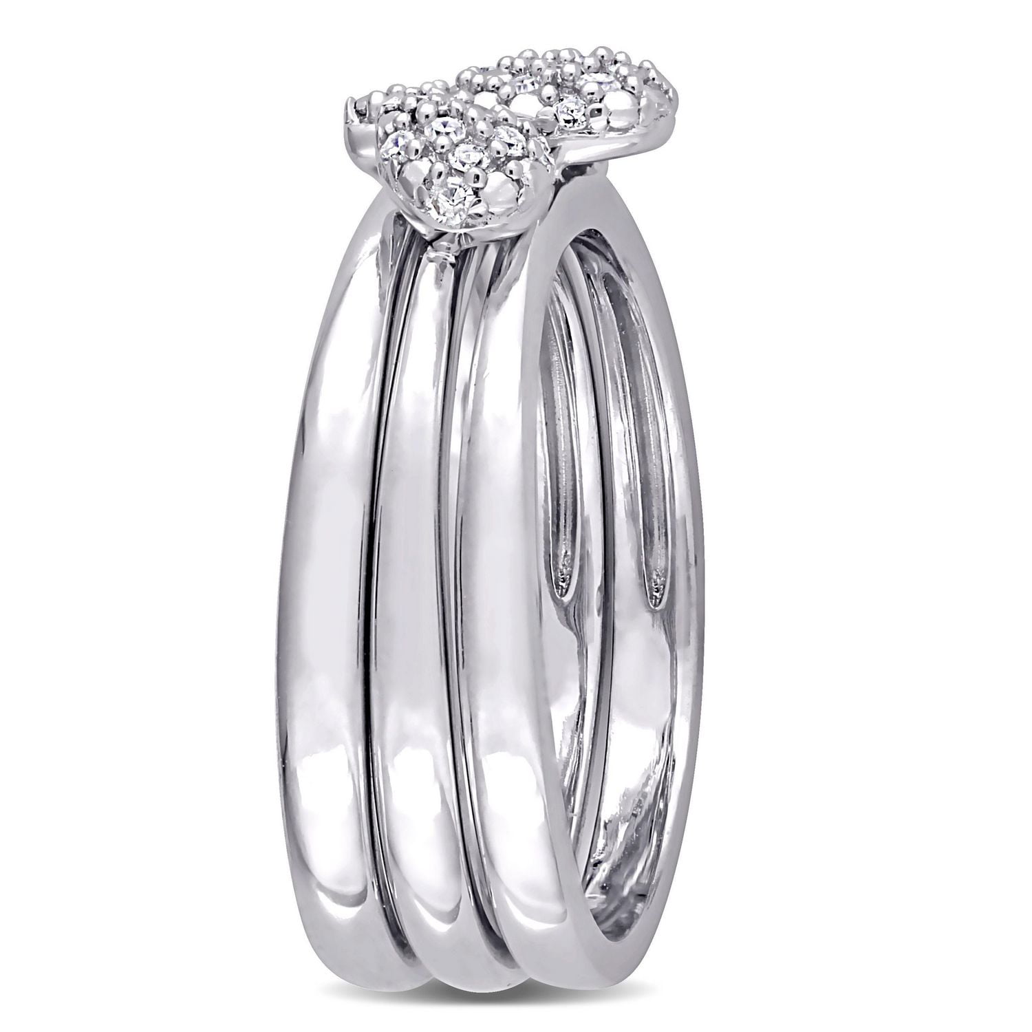 Miabella Ensemble de 3 bagues superposées en argent sterling avec diamants de 1/6 carat P.T.