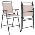 thumbnail image 1 of Costway 2PCS Patio Folding Bar-height Chairs with Armrests Quick-drying Seat Beige Backyard, 1 of 9