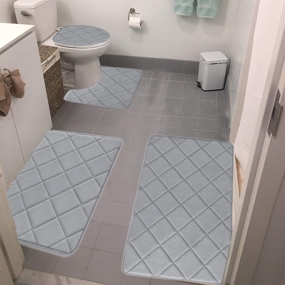 Memory Foam Bath Mat Set 4 Piece Non Slip Water Absorbent Bathroom Rugs Machine Washable for Shower and Toilet
