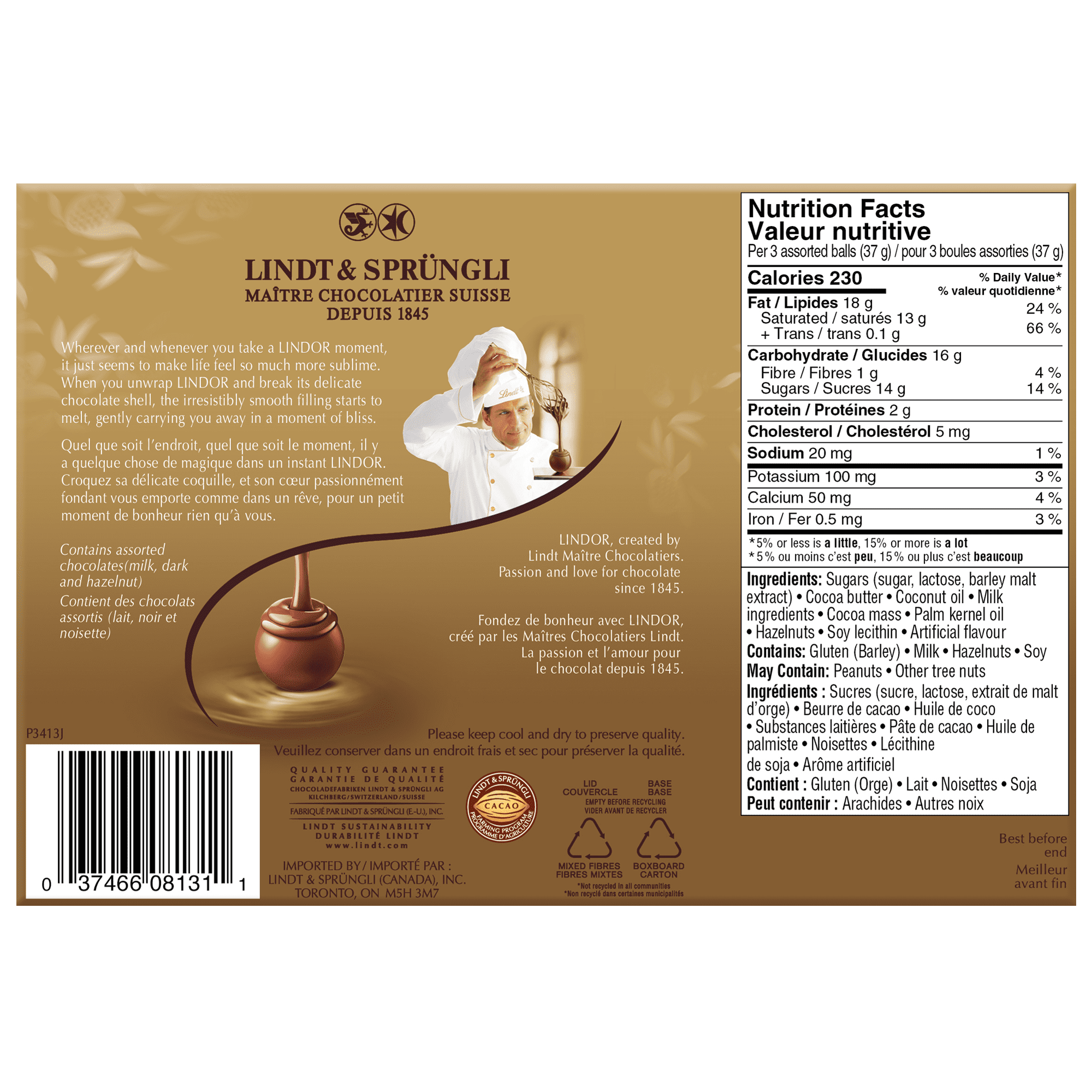 Lindt LINDOR Assorted Milk and Dark Chocolate Truffles, 120g Box