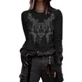 thumbnail image 1 of Fortune T-Shirts Goth pour Femmes à Manches Longues, Coupe Ajustée, Court, T-Shirts Vintage, 1 of 4