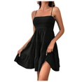 thumbnail image 1 of JIRNDf Robe d'Été pour Femmes Tendance 2025 Courte Unie Ourlet à Volants Courte Sans Manches Mini Aguichant Robes d'Été pour Femmes Robe Bohème Noir m, 1 of 5
