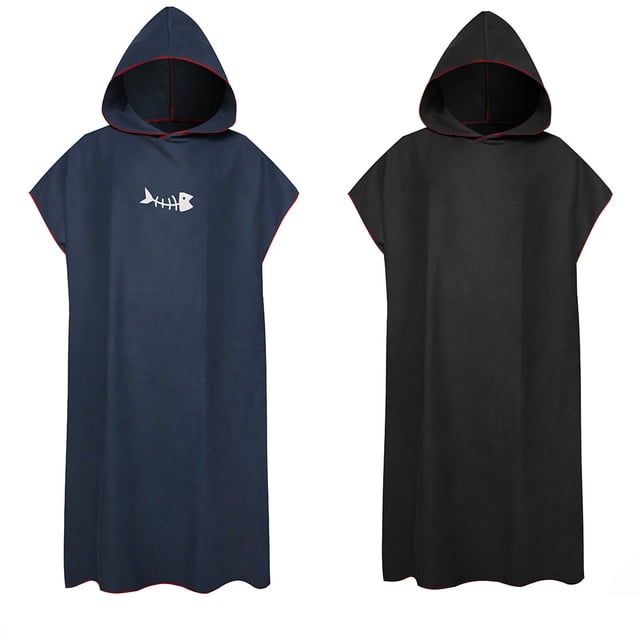 Xingzhi Bathrobe Windproof Fast Drying Replacement Short Sleeve Men Women Hooded Solid Color Beach Seaside Pool Swimming Robe Black