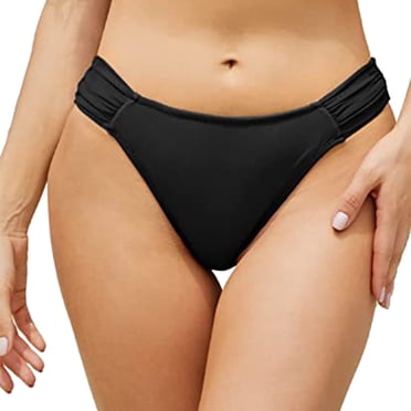 B91xZ Swimming Shorts for Women Twist Front Cheeky Swimsuit Ruched Bathing Suit Bottoms,Black L
