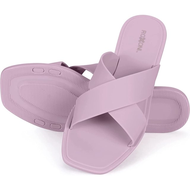ROXONI Women Slippers Shower Pool Sandals Criss Cross Bathroom Quick Drying Slippers