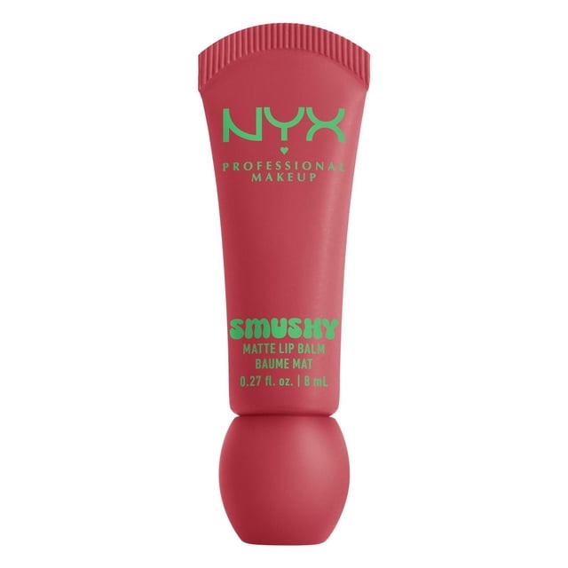 NYX Professional Makeup Baume à Lèvres Mat Smushy en tube Doux de 8 ml avec Texte Vert et Capuchon Arrondi, Présentant une Formule Végane Légère pour des Lèvres Mattes Teintées Modulables avec une texture Smushy.