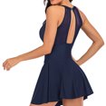 thumbnail image 4 of UPPADA Pièce Maillot de Bain une pour Femme, Robe, Tour de Cou, Cache-Cœur, Maillot de Bain Froncé Rétro, Robe de Bain, Décolleté en V, Jupe Évasée, Croisé, Maillots de Bain Modestes, Liquidation, Bleu Marine, m, 4 of 5