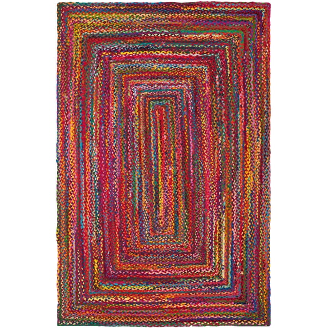 Safavieh Braided Collection BRD210A Handmade Boho Reversible Cotton Area Rug, 6' x 9', Red / Multi