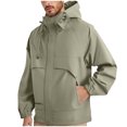 thumbnail image 3 of Sentmoon Men Winter Coat Solid Color Long Sleeve Drawstring Hooded Neck Men's Jacket Oversized Zipper Windbreaker Waterproof Fall Clothes with Pockets Stylish for Walking and Daily Khaki L, 3 of 7