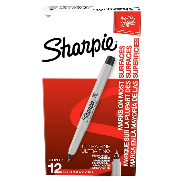 Sharpie Permanent Markers, Ultra Fine Point, Black, 12 Count
