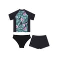 thumbnail image 4 of iiniim Girls Short Sleeve Rash Guard Set with Briefs 3Pcs Summer Swimsuit for Surfing Diving Black 12, 4 of 7