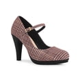thumbnail image 1 of BLISSFUL STEP Women's Pump Houndstooth Platform Stiletto Heels Pumps Burgundy 8, 1 of 7
