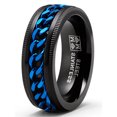 thumbnail image 2 of Men's Stainless Steel Curb Chain Link Spinner Fidget Ring Anxiety Band Black Blue 8MM, 2 of 4