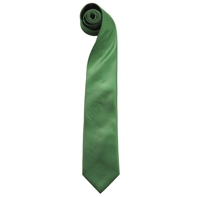 Premier Mens 'Colours' Plain Fashion / Business Tie in a solid green color. Made from 100% polyester with a blade width of 4 inches and length of 57 inches, ideal for office wear or formal occasions. A versatile men's necktie for professional and smart attire.