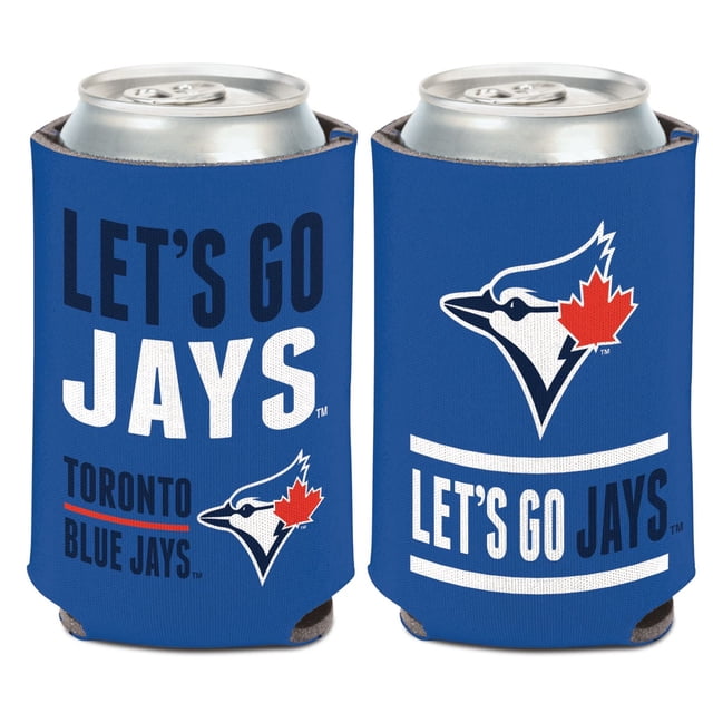 Wincraft Blue Jays de Toronto Glacière pour Canettes 12 Oz avec Slogan Montrant des Vues avant et Arrière, Fabriquée en Mousse Haute Densité Bleue avec Texte « Let's GO Jays » et logo Blue Jays de Toronto Mettant en Vedette une Tête de Geai Bleue avec une Feuille d'Érable Rouge, Conçue pour Garder les Canettes 12 Oz Froides et les Mains au Sec, Pliable pour un Rangement Facile.