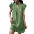 thumbnail image 1 of FcBaudy Robe à Manches Courtes à Col en V, Robes d'Été pour Femmes, Robes pour Femmes Mode Robe Décontractée pour Femmes - Robe à Col en V à Manches Courtes Longue Robe à Taille Longue Jupe Plissée en Soie Glacée pour Dames, 1 of 5