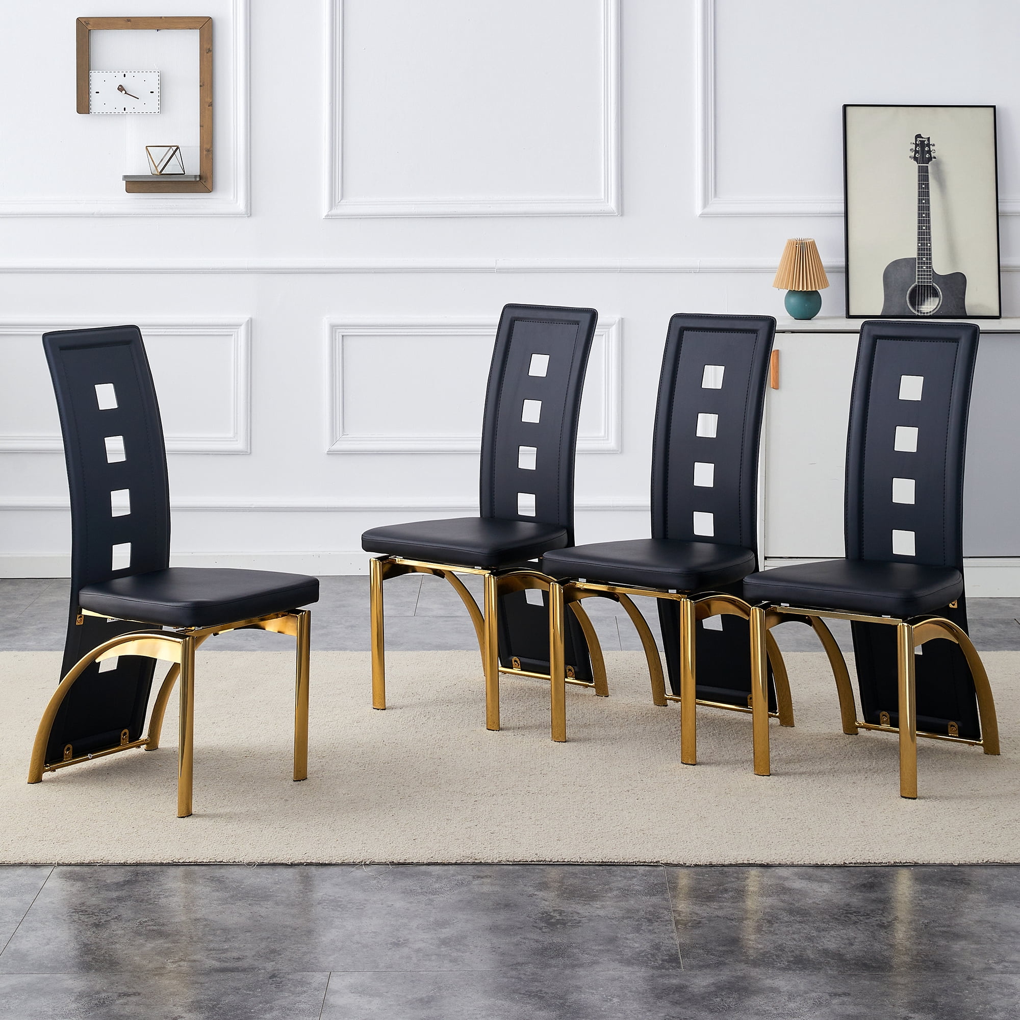 Noble House Modern Minimalist 4-Piece Dining Chair Set - Black Saddleback