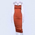 thumbnail image 4 of Fridja Womens Solid Color Hanging Neck Open Back Slim Band Hip Wrap Dress, 4 of 9